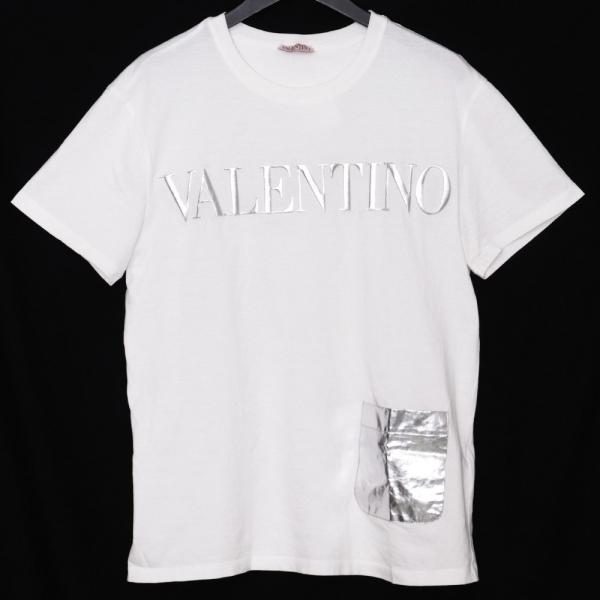 VALENTINO EMBOSSEDラミネートポケットTシャツ Mサイズ ホワイト XV3MG10V...