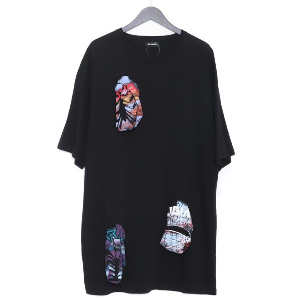 RAF SIMONS オーバーサイズプリンテッドホールズTシャツ Lサイズ ブラック M130 19...