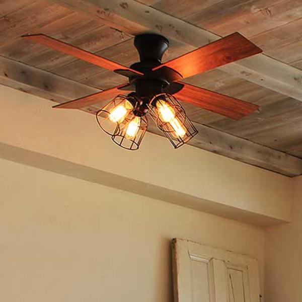 シーリングファン ライト シーリングライト 4灯 エジソンバルブセット LED電球 対応 リモコン ...