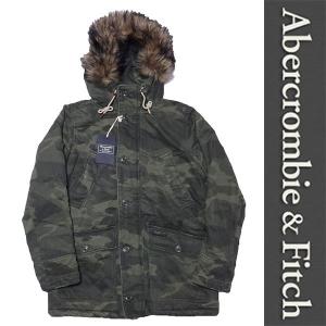 新品 Abercrombie & Fitch JACKET アバクロンビー＆フィッチ ファー フード ジャケット カモフラ グリーン ミリタリー S 正規 (L0418-AFT0001)｜gramercy