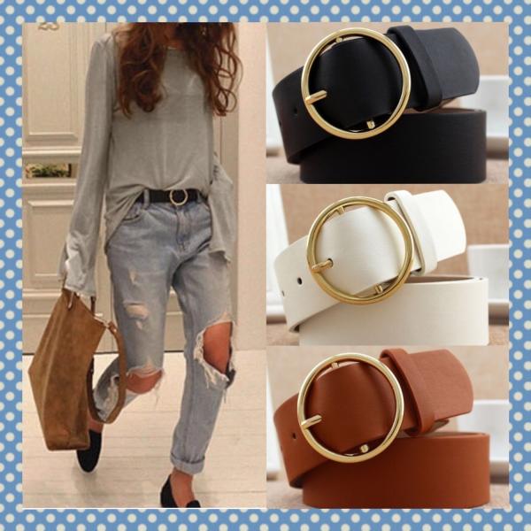 レディースベルト カジュアル シンプル 太ベルト puレザー ゴールドバックル おしゃれ ビジネス ...