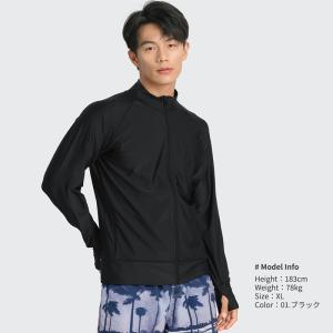 ラッシュガード メンズ 長袖 ファスナー付 ポ...の詳細画像1