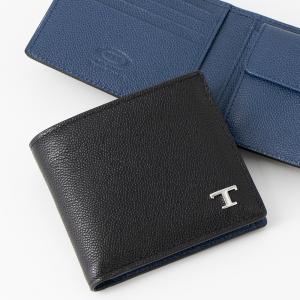 トッズ TOD'S 2つ折り財布(小銭入れ付き) ブラック/ネイビー XAMTSYBB300UZO DC34