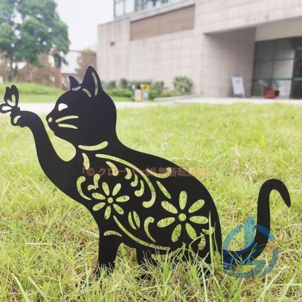 猫 園芸 ガーデニングオブジェ ガーデニングプレート アイアンプレート ioso ガーデンピック お...