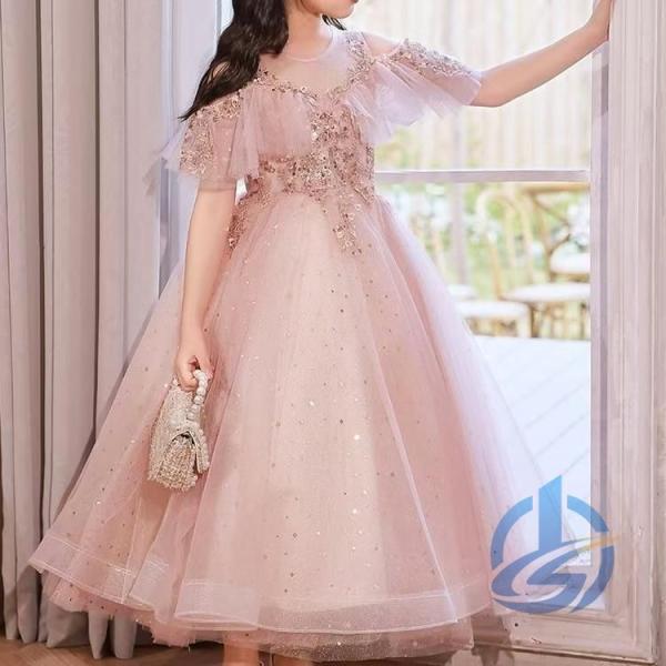 子供ドレス ピアノ発表会ドレス ピンク オフショルダー ロングドレス ioso 演奏会ドレス 女の子...