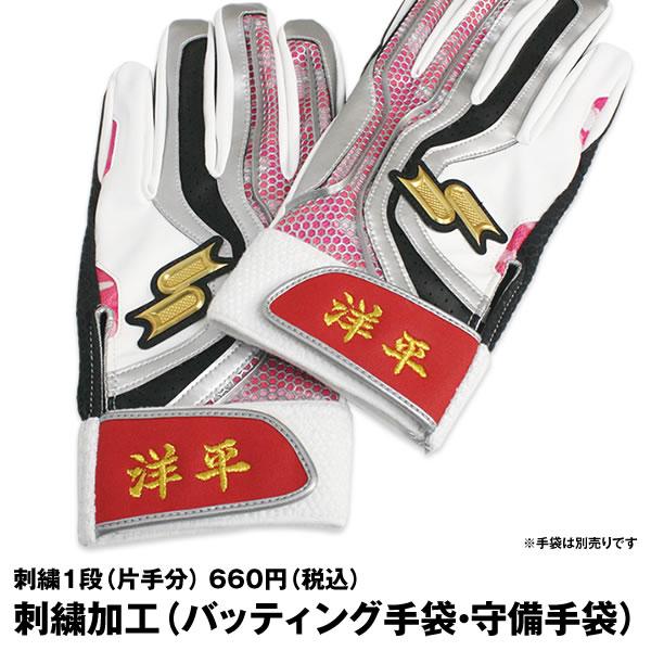 刺繍加工 バッティング手袋・守備手袋 片手用 ネーム加工 オンネーム 刺しゅう 野球