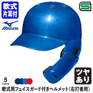 ＜受注生産＞ミズノ（MIZUNO） 軟式用フェイスガード付きヘルメット 右打者用 つや有り カラーオーダー 1DJHR113 1DJHQ115 1DJYH525 顎ガード｜grandslam