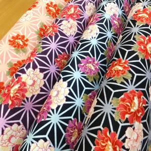 和柄ドビー 牡丹麻の葉 (綿 生地 布)