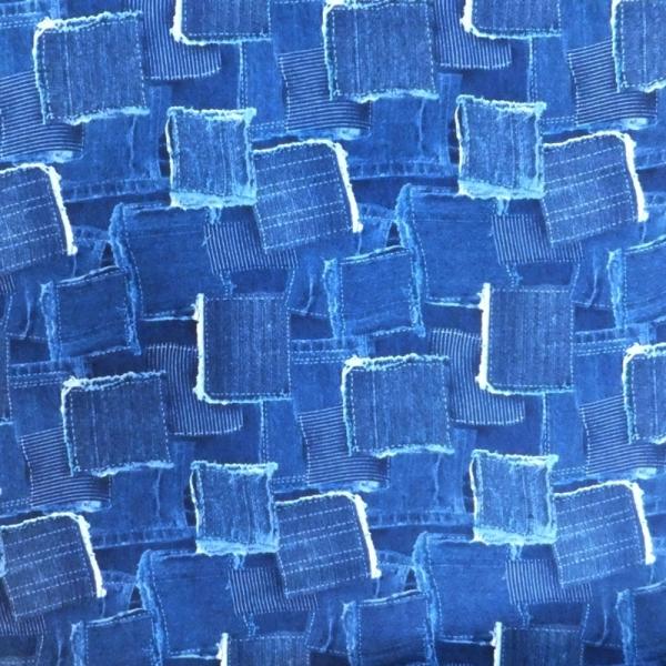 デニムパッチワーク柄　FUWARI　 (綿 生地 布)