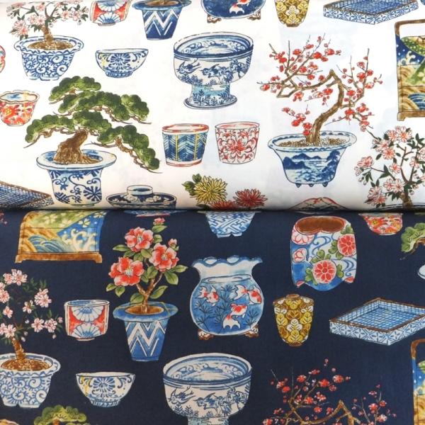 和柄　盆栽・陶器　HOKKOH (綿 生地 布)