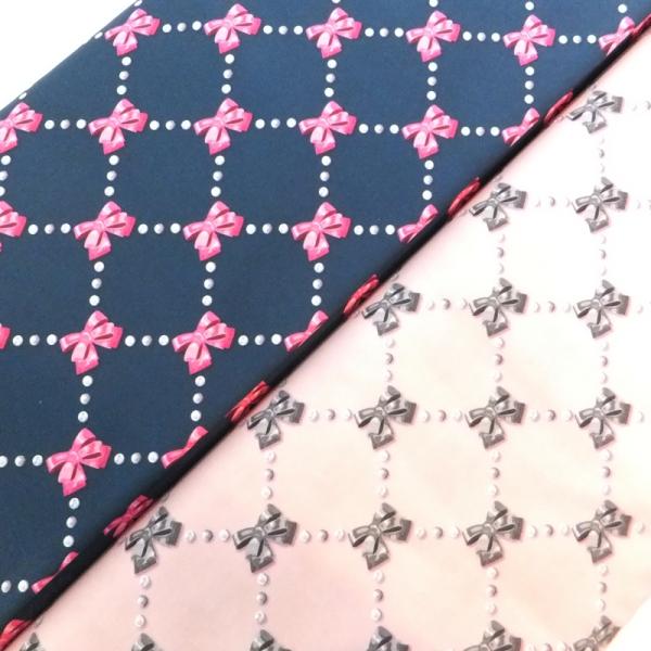 nora．リボン柄 パール チェック　(綿 生地 布)