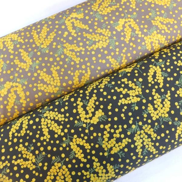 ミモザ柄 ボタニカル オックス(綿 生地 布)