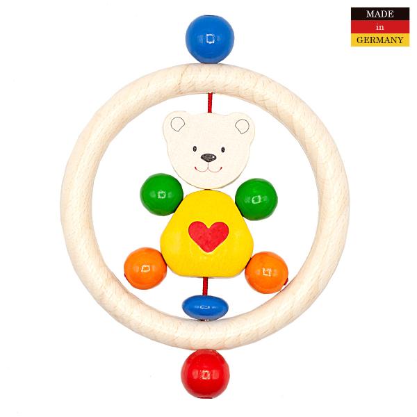 ドイツ製 木製 おしゃぶり 無料ラッピング ハートベア ラトル 歯固め ガラガラ 赤ちゃん 出産祝い...