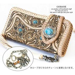 財布 父の日 GODANE ゴダン ダイヤモンドパイソン 透かし彫り カービング ターコイズ 父の日 spcw905 Turquoise バイカーズウォレット｜grans