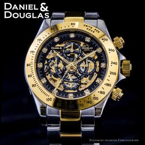 ダニエルダグラス DANIEL&DOUGLAS 腕時計 メンズ 機械式 自動巻き オートマチック スケルトン ゴールド ブランド ラグジュアリー DD8802-GP ダイヤモンド