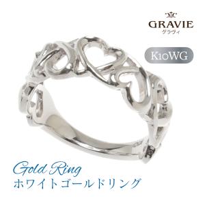 ホワイトゴールドリング 5号 指輪 10金 K10WG 結婚記念日 普段使い プレゼント ピンキーリング ハート GRAVIE グラヴィ｜gravie