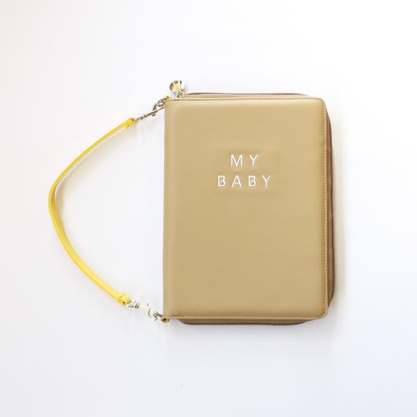 nico ニコ　母子手帳ケース ベージュ×ハニーイエロー　ストラップ付　ジップケース  お薬手帳 通...