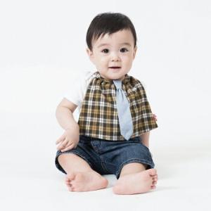 niva（ニヴァ）ネル素材チェック柄ネクタイつきスタイ【イエロー】 ビブ　おしゃれ　ギフト　出産祝い...