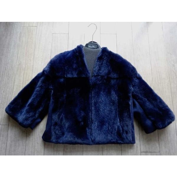 ORLAYA ウールコンビ レッキスファーショート丈コート 紺 MaxMara STUDIO