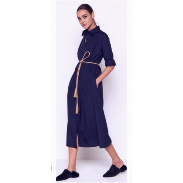 VILLA デザインベルト付 ロング丈シャツワンピース 濃紺 MaxMara STUDIO