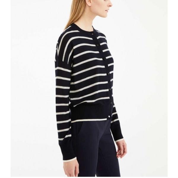 CARIDDI  シルクウール ボーダーデザインカーディガン 濃紺/グレー MaxMara STUD...