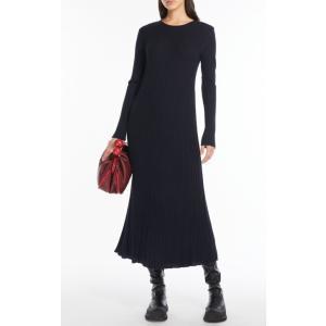 ELETTA プリーツデザイン ロング丈ニットワンピース 濃紺 MaxMara WEEKEND