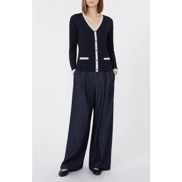 KENYA トリムデザイン Vネックカーディガン 濃紺/白 'S MaxMara