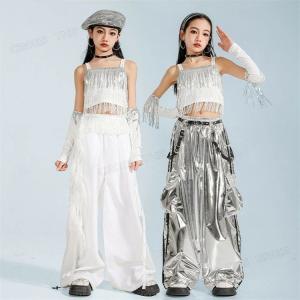 ダンス衣装 シルバー キッズ へそ出し トップ...の詳細画像1