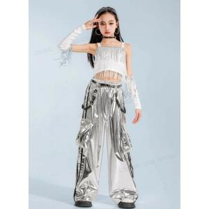 ダンス衣装 シルバー キッズ へそ出し トップ...の詳細画像5