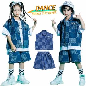 デニム チェック柄 キッズダンス衣装 セットアッ...の商品画像