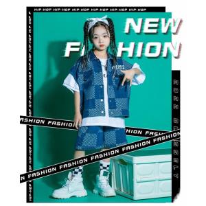 デニム チェック柄 キッズダンス衣装 セットア...の詳細画像1