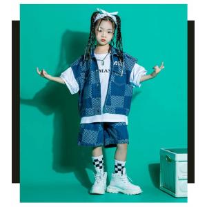 デニム チェック柄 キッズダンス衣装 セットア...の詳細画像3