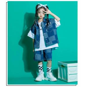 デニム チェック柄 キッズダンス衣装 セットア...の詳細画像4