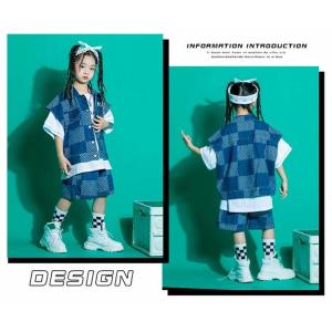 デニム チェック柄 キッズダンス衣装 セットア...の詳細画像5