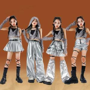 ダンス 衣装 キラキラ キッズ シルバー へそ出...の商品画像