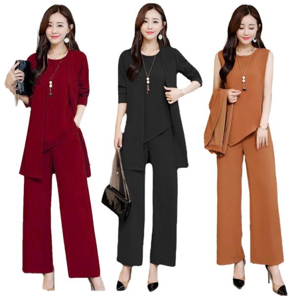 レディース パンツドレス 3点セット パンツスーツ セットアップ シフォン ゆったり 大きいサイズ ...