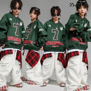 キッズ ダンス衣装 グリーン レッド トップス...の詳細画像3