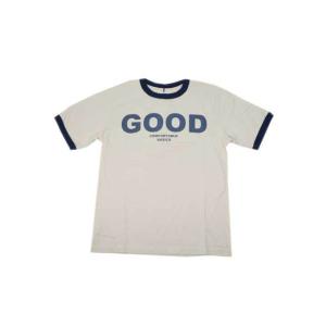 GOOD ON/グッドオン 半袖 リンガーTシャツ「グッドオンロゴ」 ベージュ/ネイビー あすつく｜greatblue