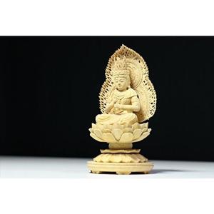 仏像 2.5寸 大日如来像 蓮華座 丸台 総柘植 真言宗 ご本尊 仏具（高さ21.5cm×幅11.8cm×奥行き11.0cm） 大佛師帆刈黌