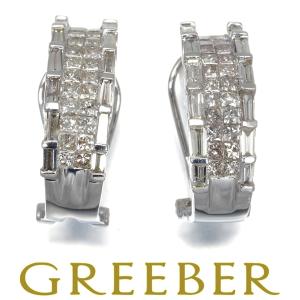 ダイヤ 1.00ct/1.00ct 2種カット イヤリング K18WG  GENJ｜greeber01