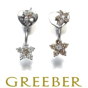 ポンテヴェキオ ピアス ブラウン＆クリア ダイヤ 0.17ct/0.17ct  フラワー K18WG BLJ｜greeber01