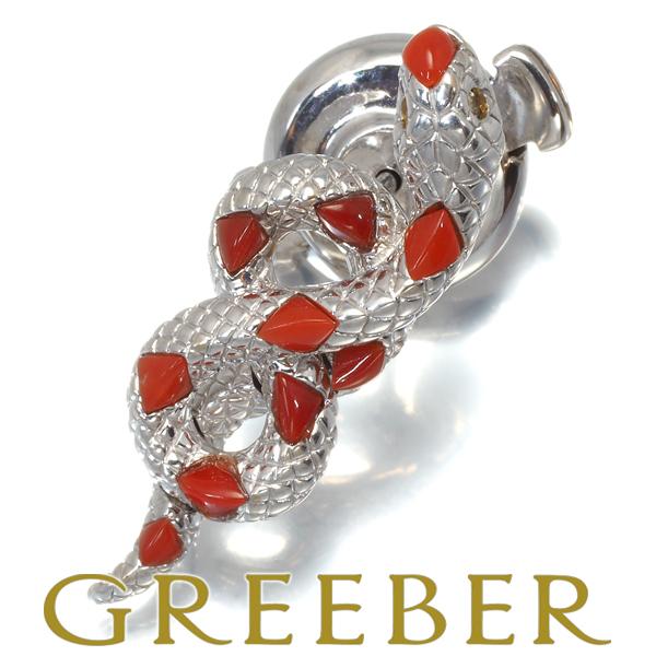 金澤陏乃 ブローチ 珊瑚 ダイヤ   AKコレクション スネーク アニマル ピン K18WG BLJ...