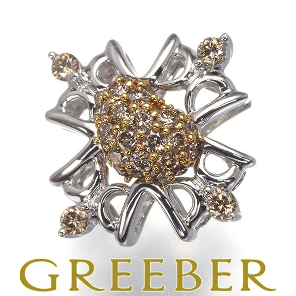 笠原真寿美 ペンダントトップ ブラウンダイヤ ダイヤモンド パヴェ ハート クロス K18YG/WG...