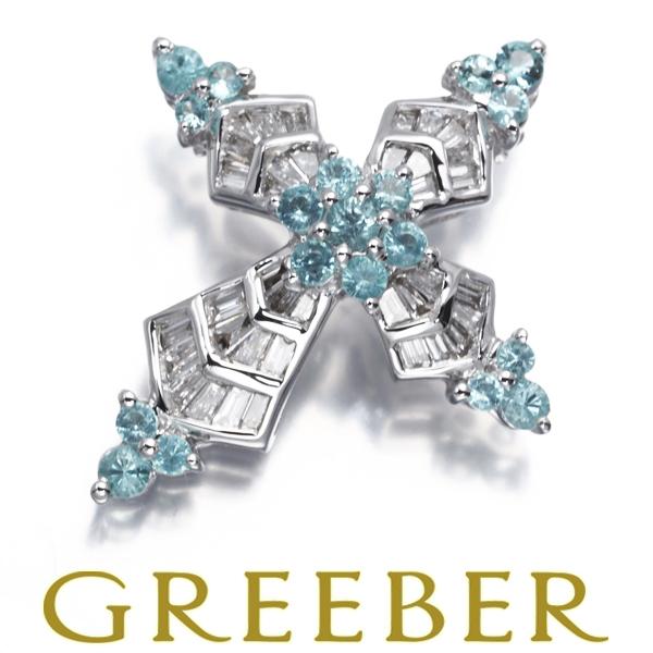 パライバトルマリン ダイヤ ダイヤモンド クロス ペンダントトップ K18WG GENJ 限界値下げ...