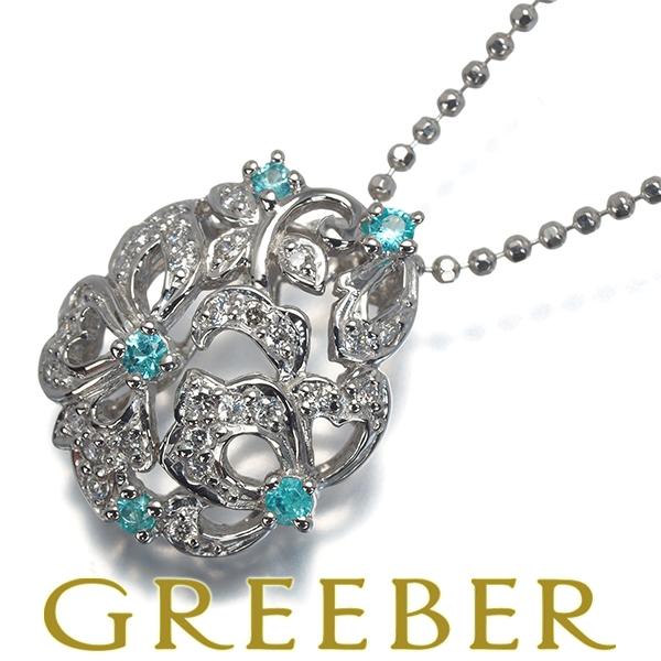 パライバトルマリン 0.07ct ダイヤ ダイヤモンド 0.15ct 透かし リーフ ネックレス P...