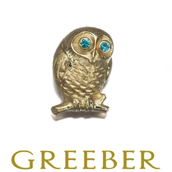 パライバトルマリン 0.05ct 梟 フクロウ アニマル 艶消し ピン ブローチ兼ペンダントトップ ...