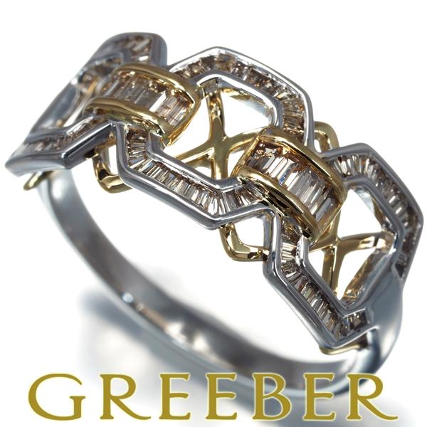 ダイヤ ダイヤモンド 0.55ct バゲットカット レールセッティング 透かし リング K18YG/...