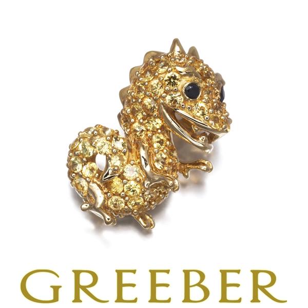 イエローサファイア ブラックダイヤ ダイヤモンド ドラゴン ペンダントトップ K18YG GENJ