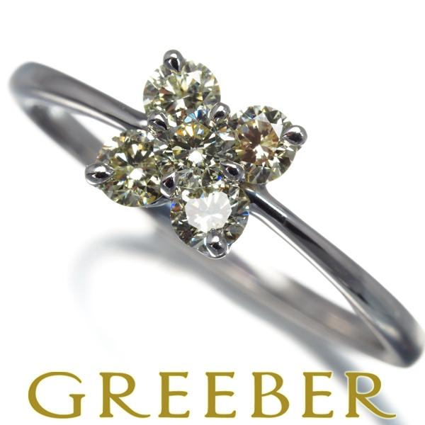 イエローダイヤ ダイヤモンド 0.43ct フラワー リング K18WG 指輪 GENJ