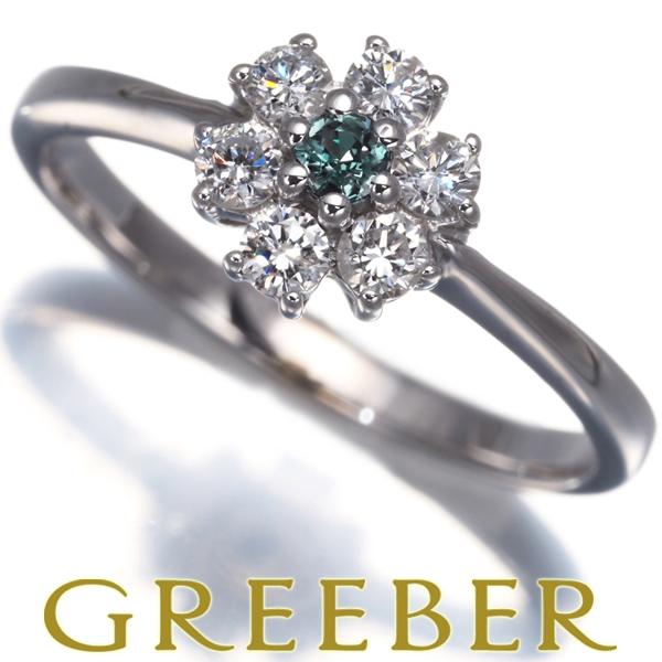 アレキサンドライト 0.06ct ダイヤ ダイヤモンド 0.30ct フラワー リング K18WG ...